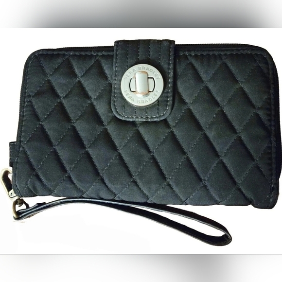 Vera Bradley “Go Wild” Black Quilted Turnlock RFID Wallet Leopard Print Rare - Picture 1 of 5